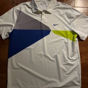 Nike Men's White and Blue Geometric Golf Polo Shirt